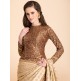 ZACS-17 SUBTLE BEIGE SAREE WITH A JACKET STYLE FULL SLEEVES BLOUSE (READY MADE) ZACS-17 SUBTLE BEIGE SAREE WITH A JACKET STYLE FULL SLEEVES BLOUSE (READY MADE)