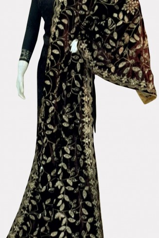 Choco Brown Heavy Embroidered Winter Velvet Shawl