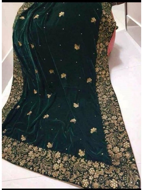Long Green Embroidered Velvet Shawl Long Green Embroidered Velvet Shawl