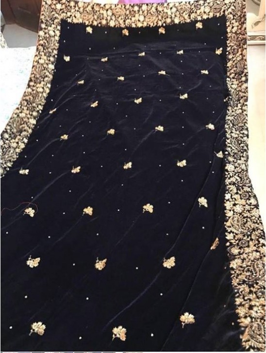 Long Black Embroidered Velvet Shawl Long Black Embroidered Velvet Shawl