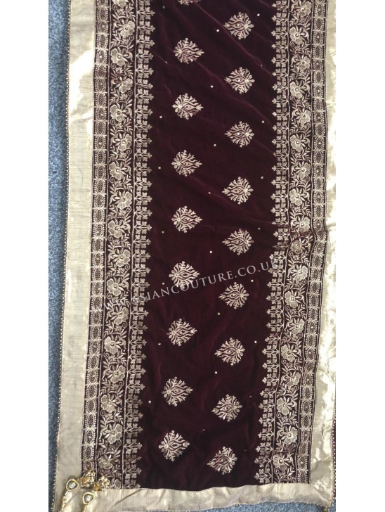 Plum Heavy Embroidered Traditional Velvet Shawl Plum Heavy Embroidered Traditional Velvet Shawl