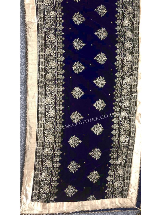 Navy Blue Gold Heavy Embroidered Velvet Shawl Navy Blue Gold Heavy Embroidered Velvet Shawl