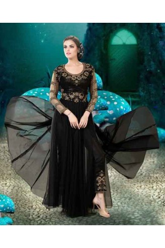 6010 BLACK SHAZIYA SEMI STITCHED DESIGNER GOWN