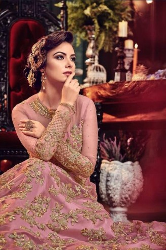 HOT PINK HEAVY EMBROIDERED INDIAN WEDDING & EVENING GOWN (2 week delivery)