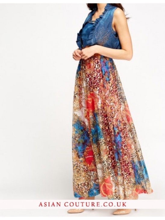Contrast Floral Maxi Bolero Dress Contrast Floral Maxi Bolero Dress