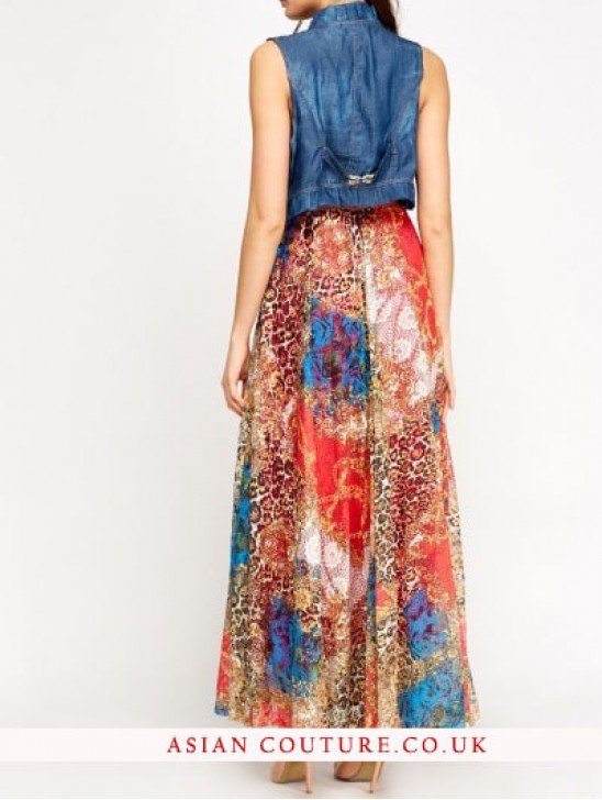 Contrast Floral Maxi Bolero Dress Contrast Floral Maxi Bolero Dress