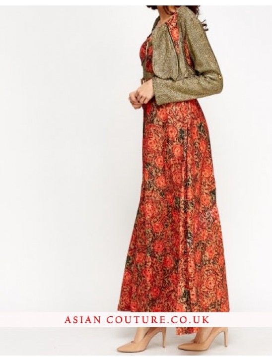 Floral Contrast Metallic Bolero Dress Floral Contrast Metallic Bolero Dress