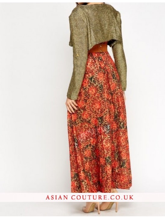 Floral Contrast Metallic Bolero Dress Floral Contrast Metallic Bolero Dress