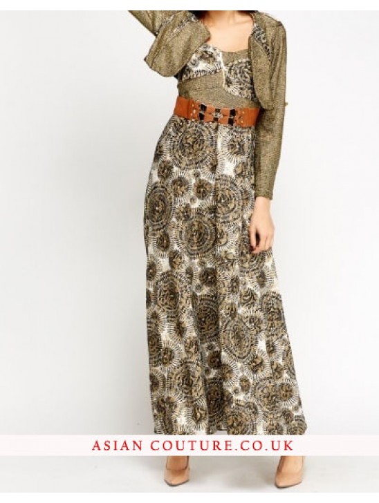 Floral Contrast Metallic Bolero Dress Floral Contrast Metallic Bolero Dress