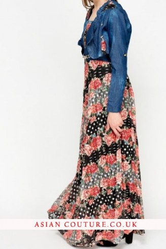 Stunning Floral Denim Bolero Maxi Dress