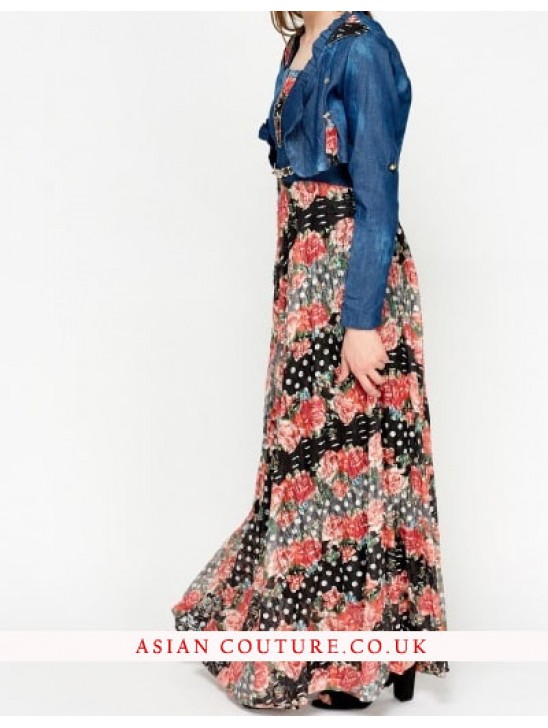 Stunning Floral Denim Bolero Maxi Dress Stunning Floral Denim Bolero Maxi Dress