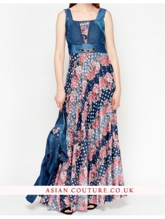 Stunning Floral Denim Bolero Maxi Dress