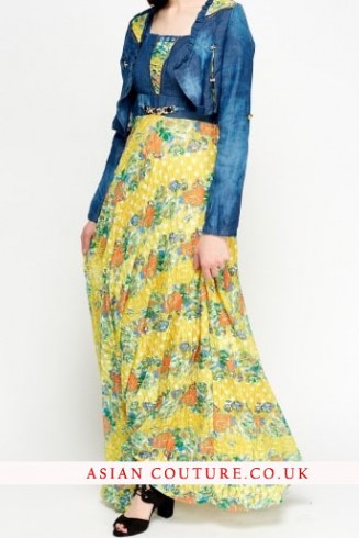 Stunning Floral Denim Bolero Maxi Dress