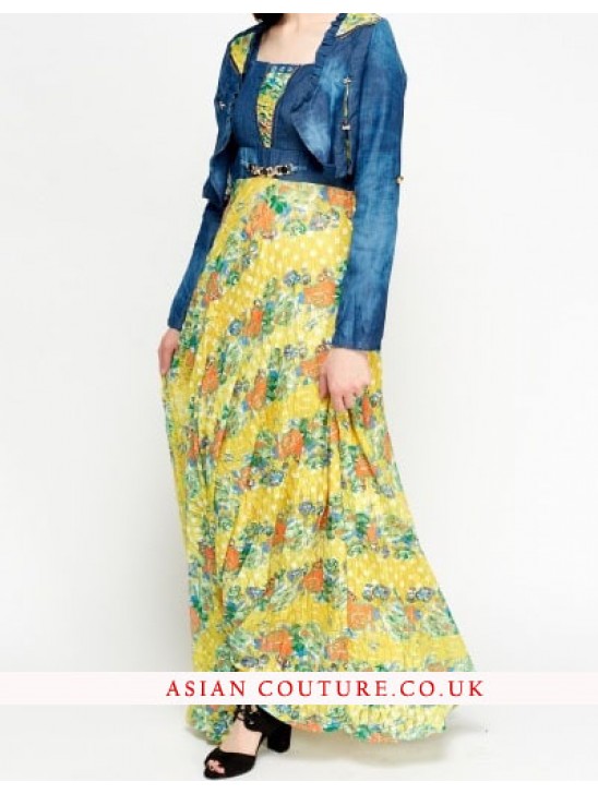 Stunning Floral Denim Bolero Maxi Dress Stunning Floral Denim Bolero Maxi Dress