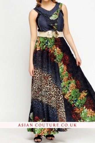 Marvelous Mesh Overlay Belted Maxi Dress