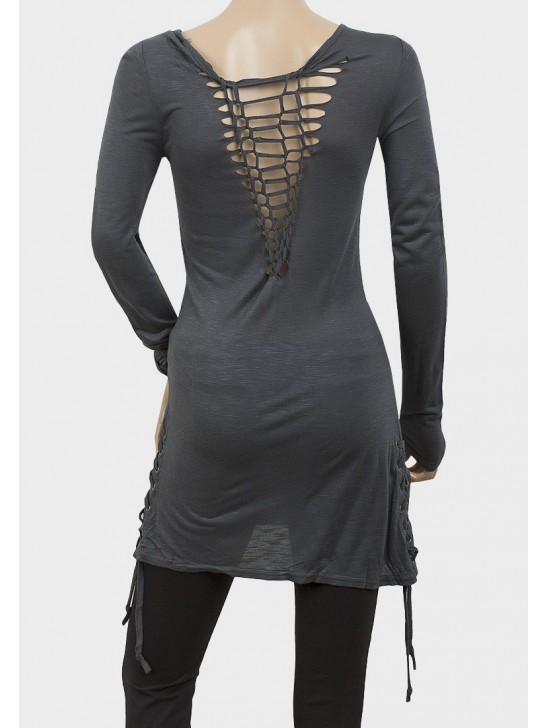 Gunmetal Grey Designer Ladies Slogan Long Top Gunmetal Grey Designer Ladies Slogan Long Top