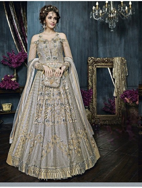 Silver Heavy Embroidered Indian Designer Anarkali Dress Silver Heavy Embroidered Indian Designer Anarkali Dress