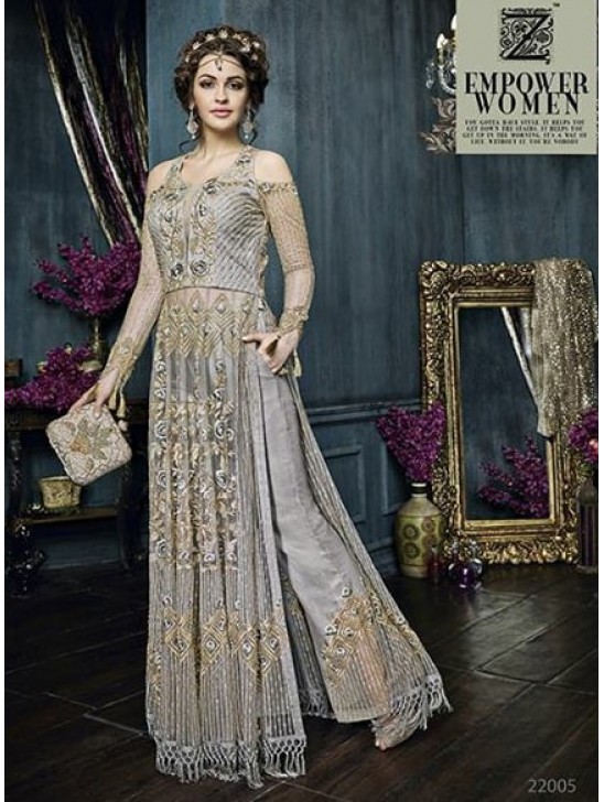 Silver Heavy Embroidered Indian Designer Anarkali Dress Silver Heavy Embroidered Indian Designer Anarkali Dress