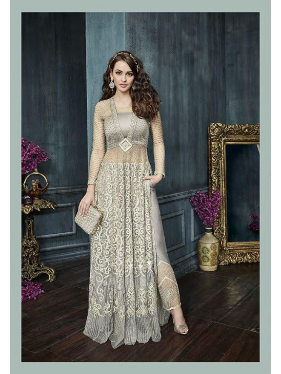 Silver Indian Evening Wear Heavy Bridal Gown
