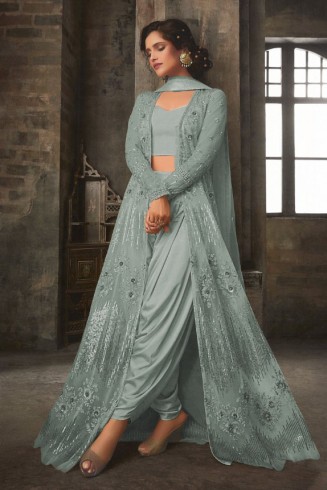 Grey Sequin Party Gown Indian Designer Wedding Suit