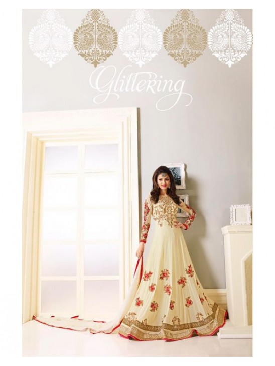 Cream Red Dress Floral Gown Anarkali