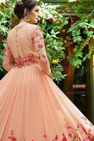 PEACH FLORAL EMBROIDERED EVENING AND WEDDING WEAR GOWN