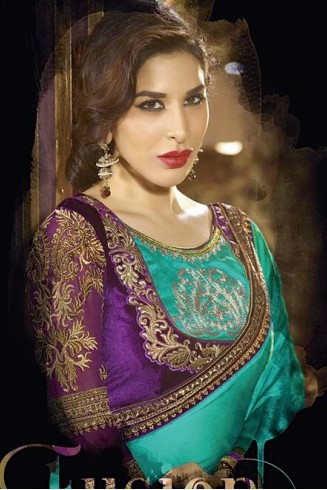 Rama Green & Purple Trendy Saree Indian Ethnic Wedding Dress