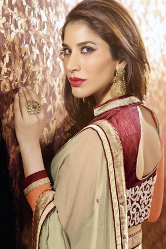 Orange & Grey Indian Designer Party Saree