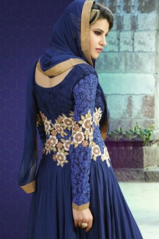 Blue Floral Anarkali Gown Occasional Wear