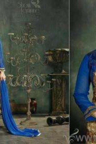 U1004 BLUE AND GOLD AYESHA TAKIA ANARKALI STYLE SALWAR KAMEEZ SUIT