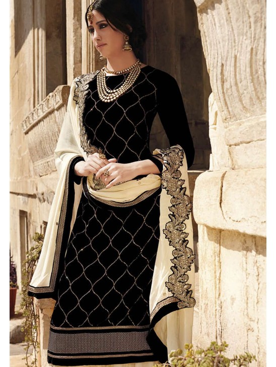Black Pakistani Designer Straight Cut Fancy Salwar Suit Black Pakistani Designer Straight Cut Fancy Salwar Suit