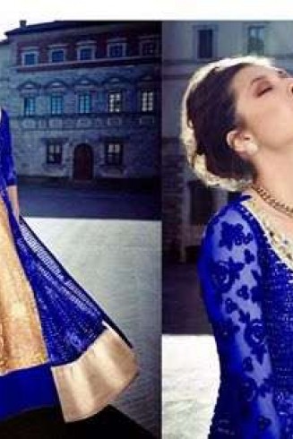 Blue & Gold Embroidered Anarkali Gown