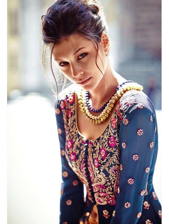 Blue & Pink Indian Designer Anarkali Maxi Gown Blue & Pink Indian Designer Anarkali Maxi Gown