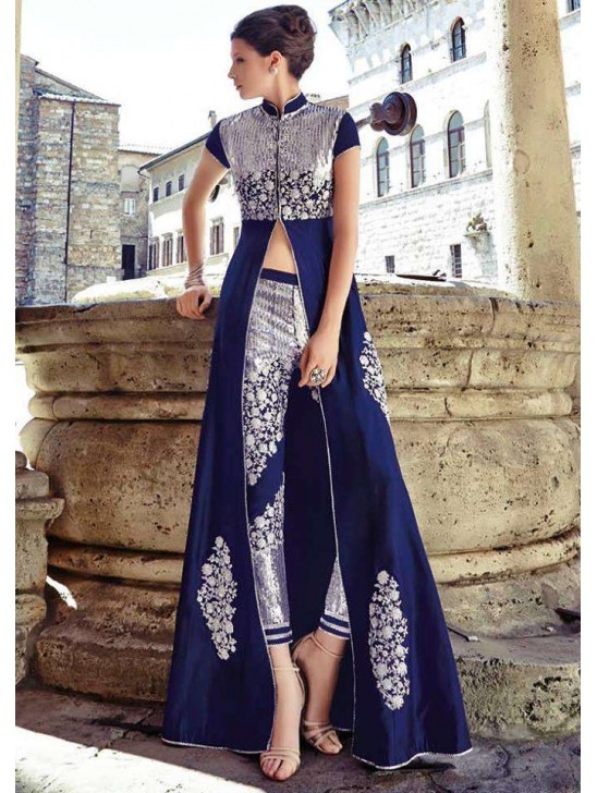 Navy Blue Pakistani Designer Party Wear Salwar Suit Navy Blue Pakistani Designer Party Wear Salwar Suit