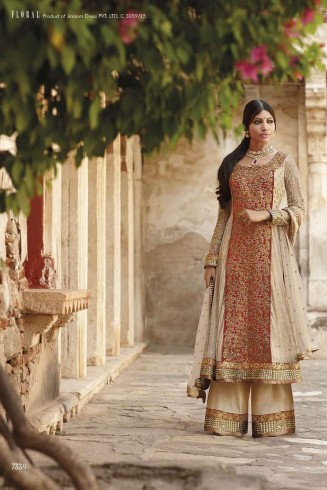 Beige & Maroon Designer Wedding Wear Palazzo Dress