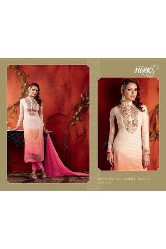 5601 PEACH ECHO AND PINK KIMORA HEER PARTY WEAR SALWAR KAMEEZ SUIT