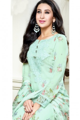 ZMf-67010 Sea Green Semi Stitched Embroidered Suit