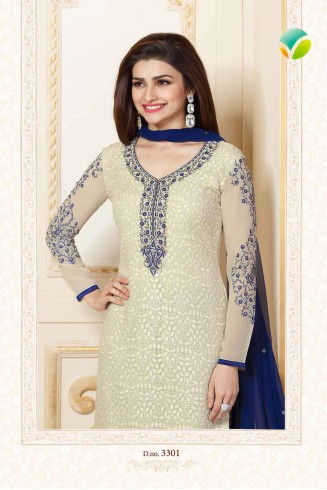 K3301 CREAM AND BLUE KASEESH PRACHI-15 PARTY WEAR SALWAR KAMEEZ SUIT