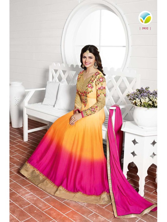 K3932 ORANGE AND PINK KASEESH DESIGNER ANARKALI SUIT K3932 ORANGE AND PINK KASEESH DESIGNER ANARKALI SUIT