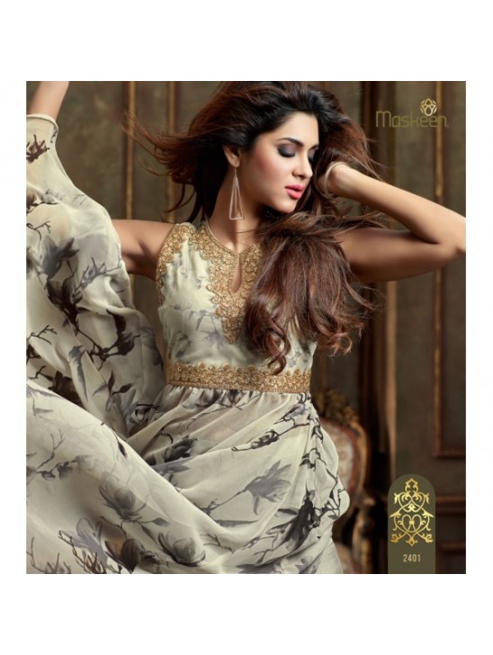 ZML2401 White And Grey Floral Lavish By Maisha Party Dress ZML2401 White And Grey Floral Lavish By Maisha Party Dress