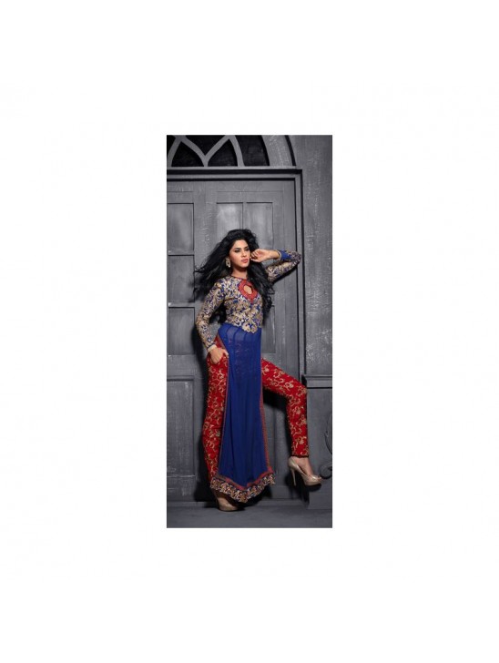 ZMS12010 Blue With Red MAISHA MASKEEN Dress ZMS12010 Blue With Red MAISHA MASKEEN Dress