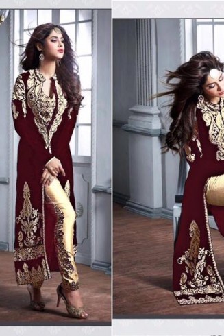 M20004-B RED AND GOLD GEORGETTE PARTY WEAR ANARKALI SUIT