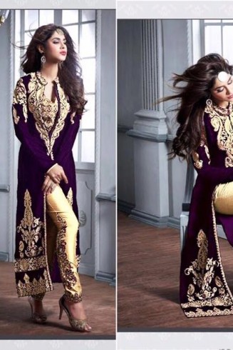 M20004-C PURPLE AND GOLD GEORGETTE PARTY WEAR ANARKALI SUIT