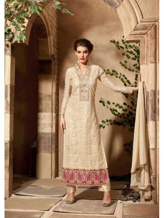 Fancy Party Dress Cream Embroidered Salwar Suit Fancy Party Dress Cream Embroidered Salwar Suit