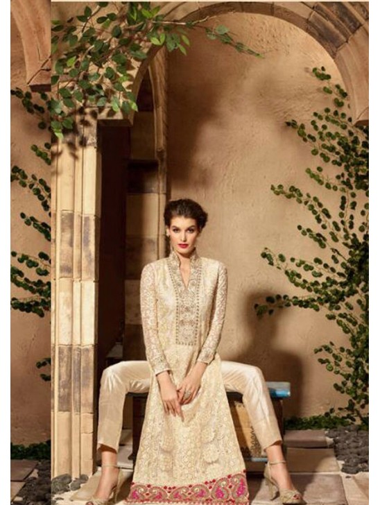 Fancy Party Dress Cream Embroidered Salwar Suit Fancy Party Dress Cream Embroidered Salwar Suit