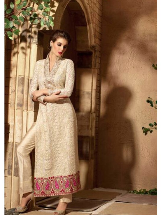 Fancy Party Dress Cream Embroidered Salwar Suit Fancy Party Dress Cream Embroidered Salwar Suit