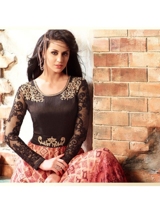 Peach & Black Long Frock Indian Wedding Dress Peach & Black Long Frock Indian Wedding Dress