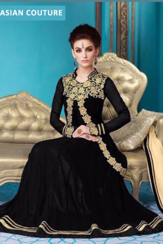 Black Evening Gown Jacket Anarkali Suit