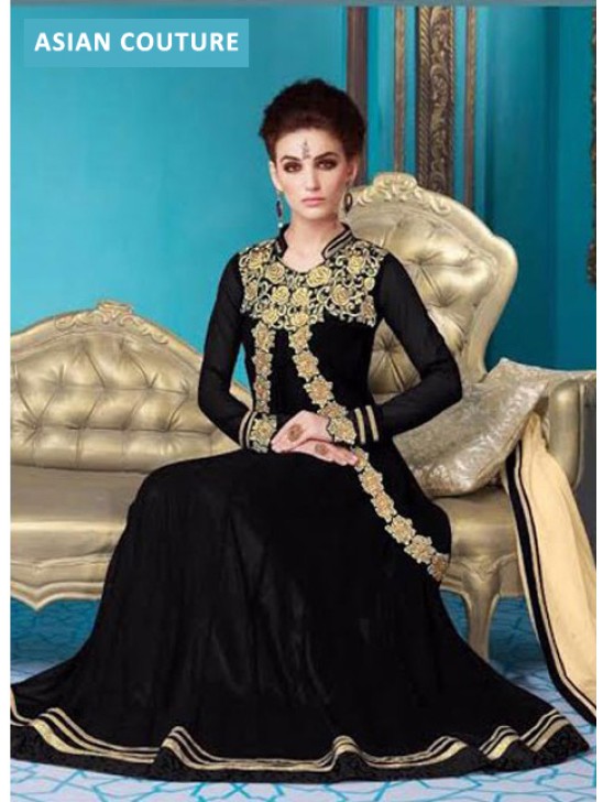 Black Evening Gown Jacket Anarkali Suit