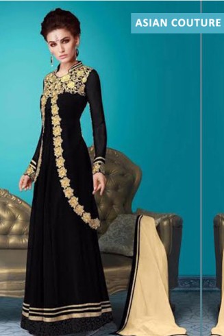 Black Evening Gown Jacket Anarkali Suit